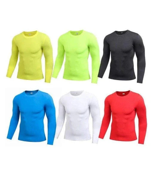 Men's Dry-Fit long sleeve compression top in various colours, designed for active wear and workouts