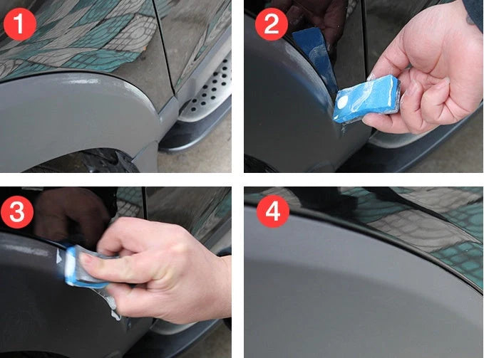 Car scratch remover kit with slop wax for light scratches, includes abrasives and sponge
