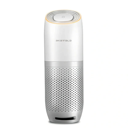 KQ-20 car air purifier in white, Ø74 × 196mm size filtering 0.3μm particles for vehicle cup holder use