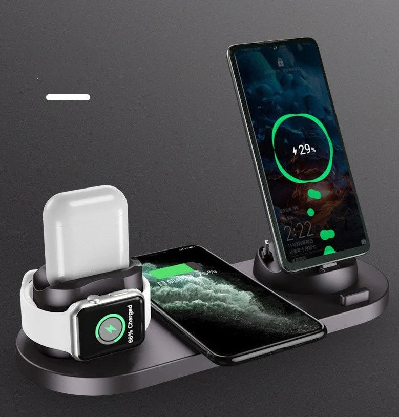 WS5 six-device wireless charger showing compact 23cm design with multiple phone charging positions