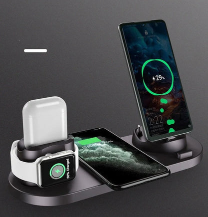 WS5 six-device wireless charger showing compact 23cm design with multiple phone charging positions