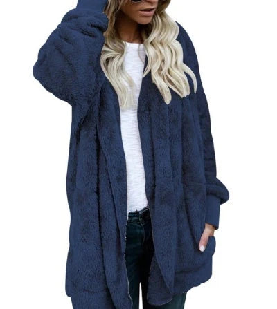 A plush, flocked cotton coat in various colors, designed to keep women warm and stylish during the cold season.