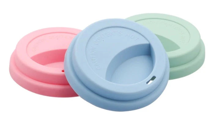 Eco-friendly wheat straw coffee cup with silicone lid in green, pink, and blue