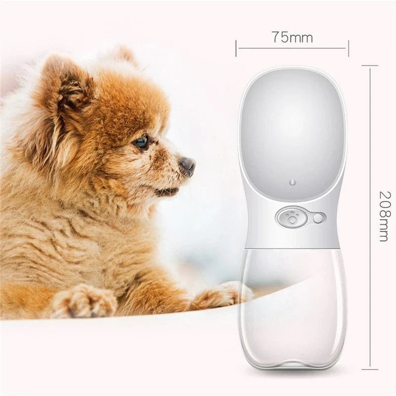 Portable Outdoor Pet Water Bottle with one-touch waterproof button, made of durable food-grade plastic for hydrating pets on the go