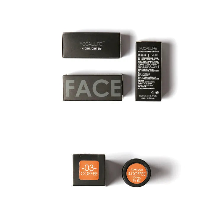 Face contour highlighter makeup product with four shade options A, B, C, D