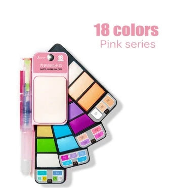 Compact foldable watercolor paint set with brush pen and 42 vibrant colors