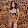 Leopard print bikini swimsuit split with bra and triangle bottom in polyester