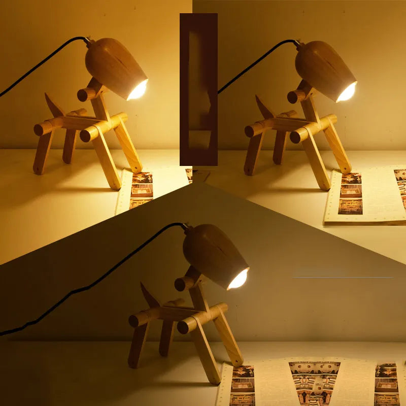 Nordic solid wood table lamp with warm light on a side table in a living room