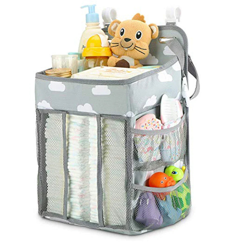 Versatile baby crib organiser bag with polyester construction, sturdy partition walls, and multiple hanging options for Kiwi parents