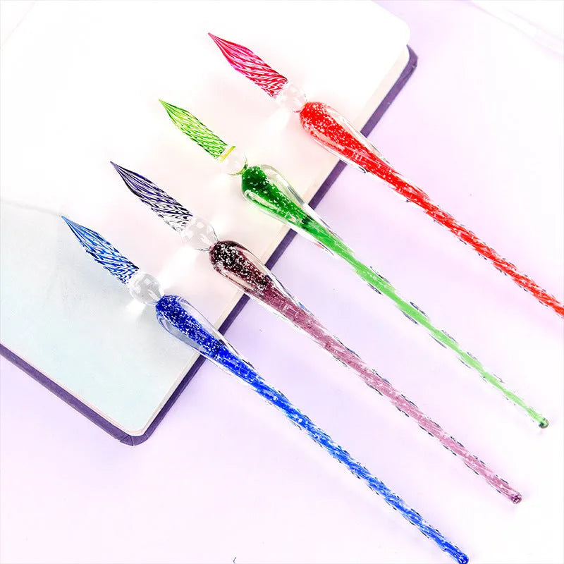 Creativity luminous glass crystal dip pen in clear glass with eight colour options for calligraphy