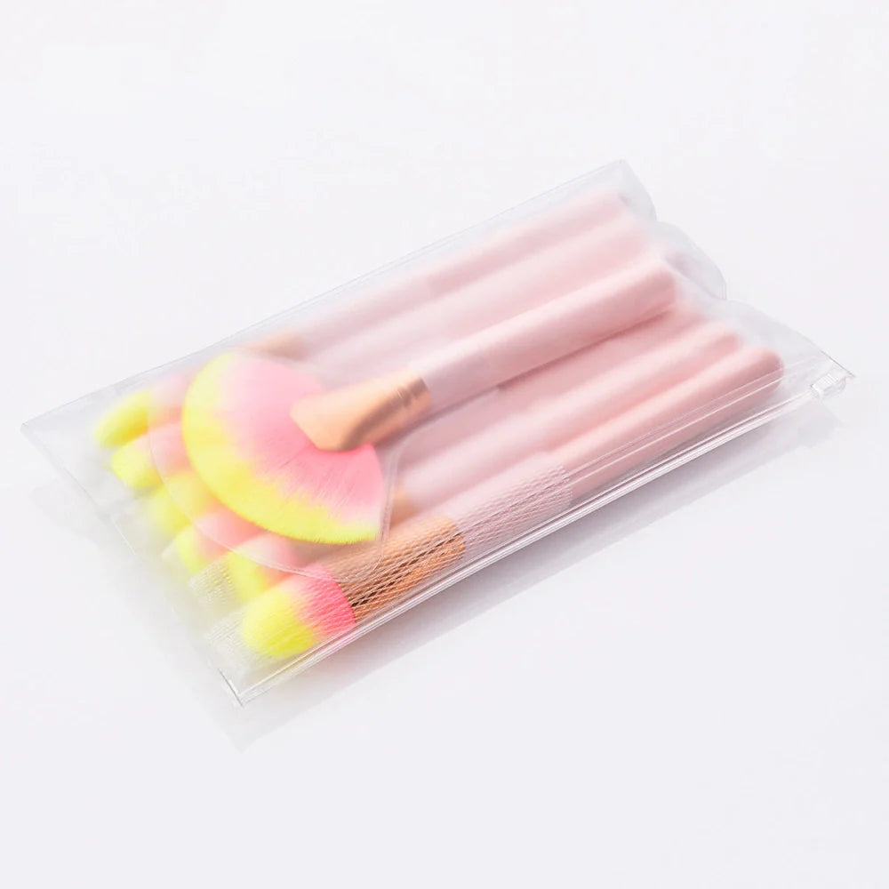 12-piece makeup brush set with pink wooden handles showing 10 different brush types for complete application