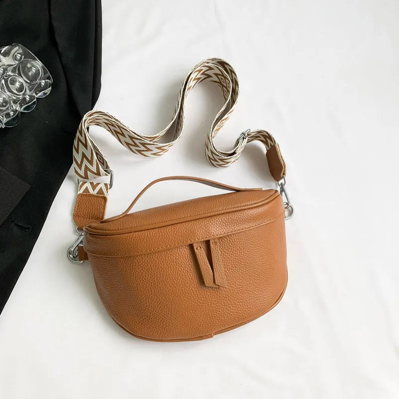 Ladies black top grain cowhide leather crossbody bag with single shoulder strap, 25cm wide