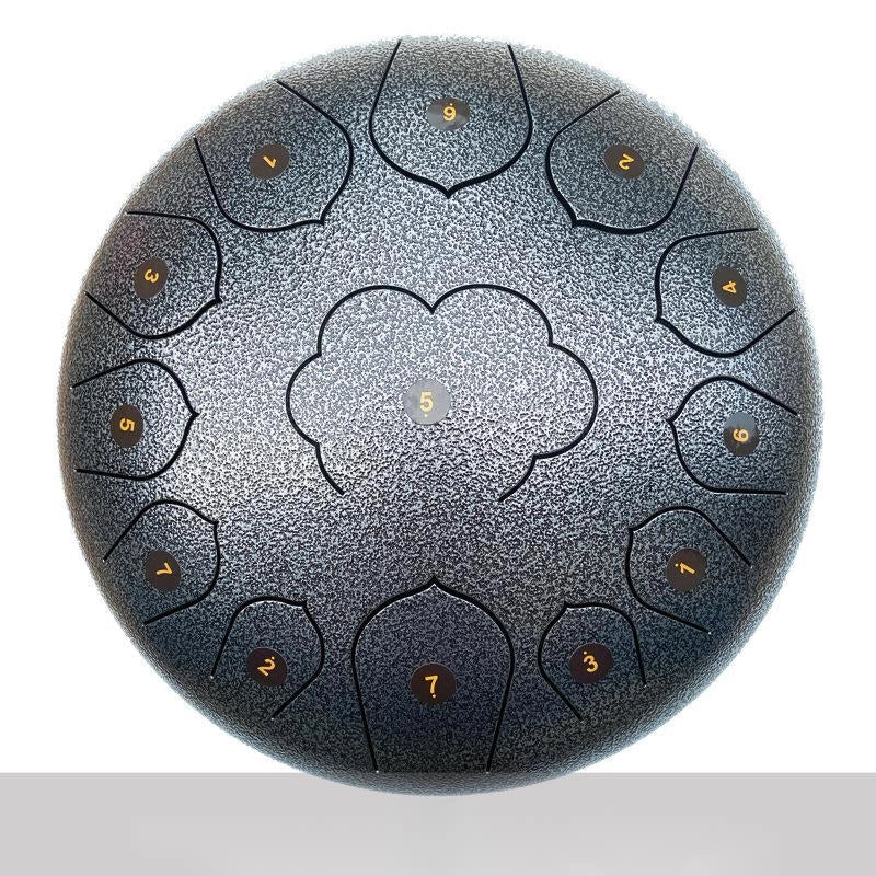 12-inch 13-tone ethereal drum in vibrant colours including Chinese red, lavender, and navy blue
