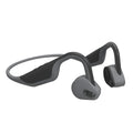 5.0 stereo bone conduction headphones in black, hanging ear design with bilateral drivers