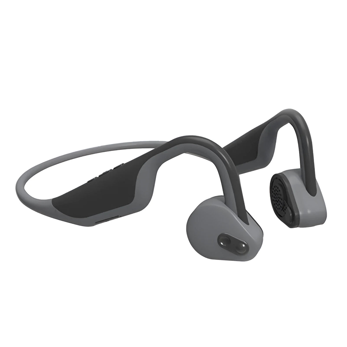 5.0 stereo bone conduction headphones in black, hanging ear design with bilateral drivers