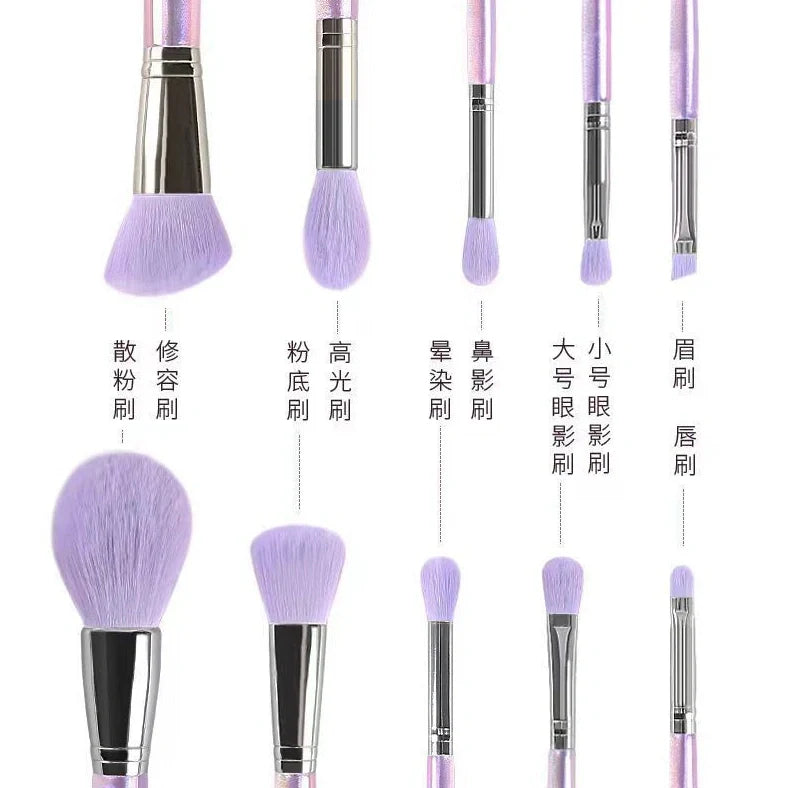10 nylon makeup brushes with plastic handles and storage bag for beginner makeup application
