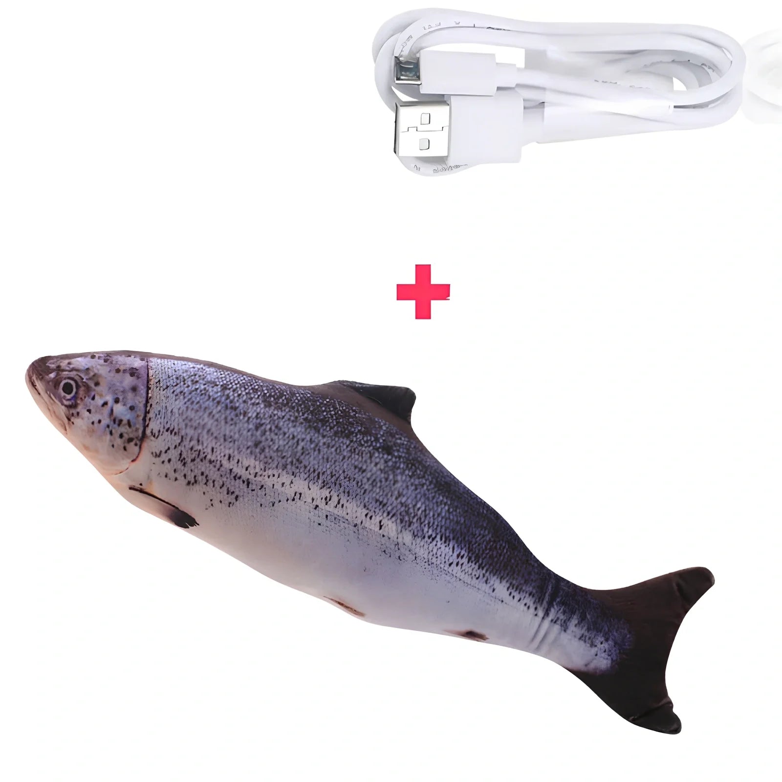 Electric flopping fish cat toy in clownfish design, 30cm long, USB rechargeable with touch sensor for play activation