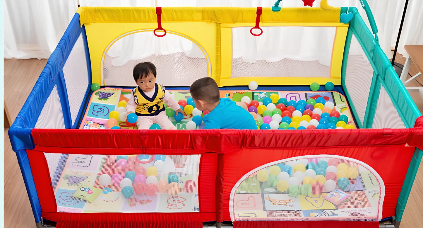145x145cm baby crawling mat with colourful 5.5cm PE balls and toddler fence enclosure