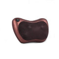 Electric infrared heating kneading massage pillow in black PU leather with shiatsu massage heads and car strap