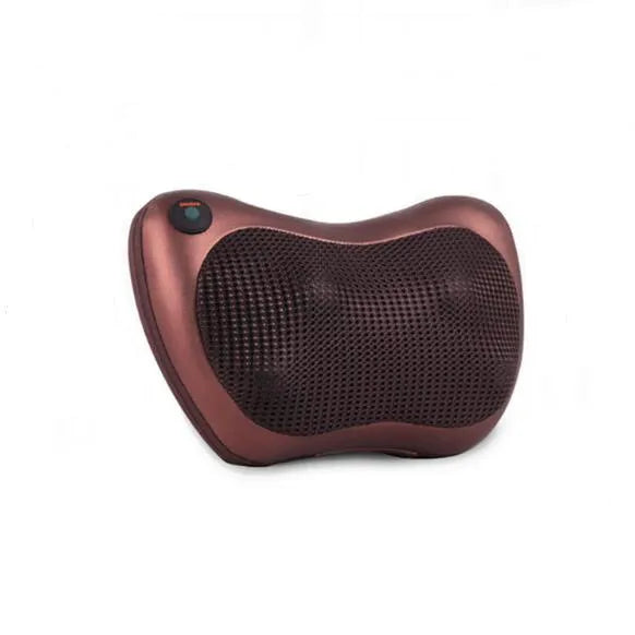 Electric infrared heating kneading massage pillow in black PU leather with shiatsu massage heads and car strap