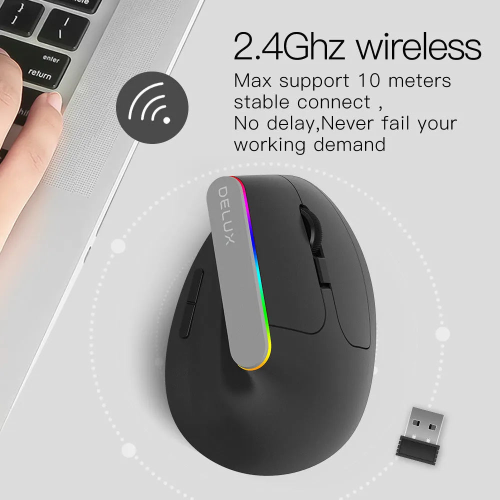 Colorful M618C RGB vertical ergonomic wireless hand-held straight mouse in black with 2.4Ghz and adjustable DPI