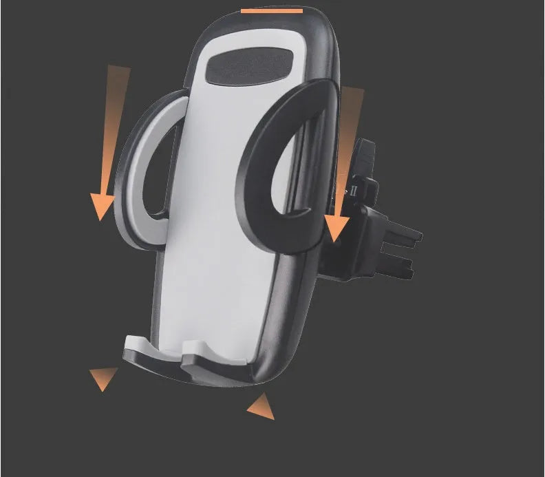 Black universal car air vent mobile phone holder with adjustable plastic clip mount