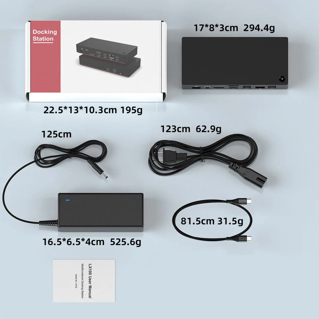 12-port Type-C docking station with 4K display support and external power adapter, 81.5cm cable, black