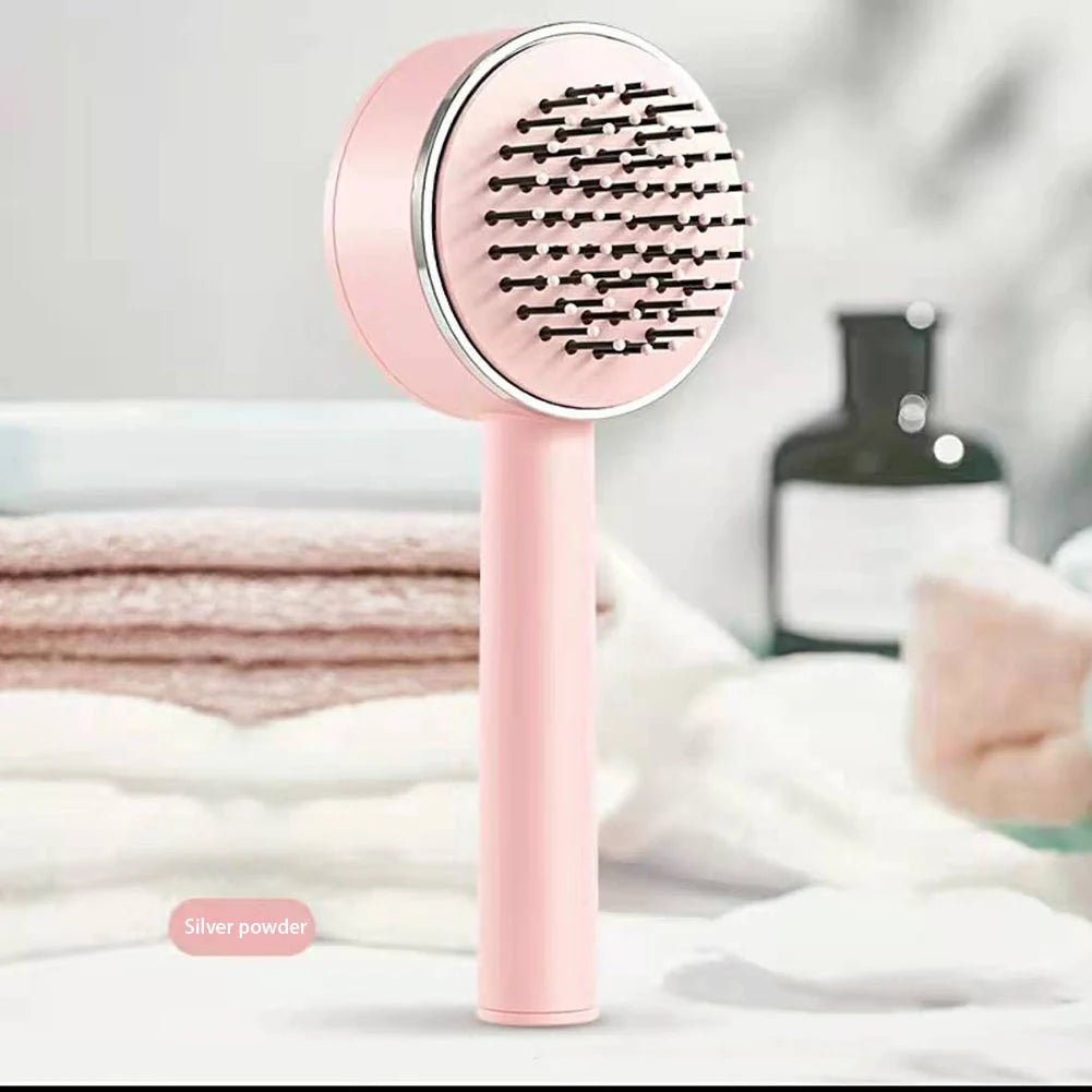 Self-Cleaning Hair Brush with Airbag Massage for curly hair, featuring one-key self-cleaning and scalp massage.