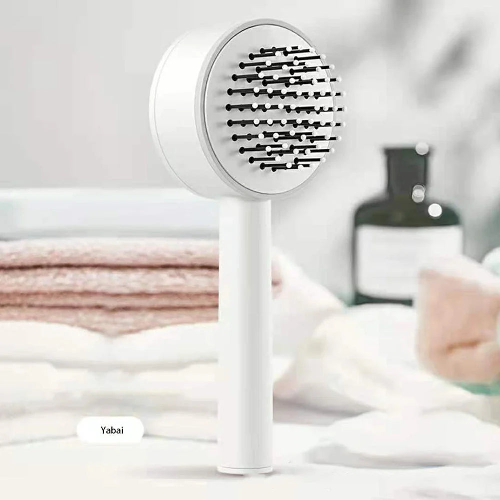 Self-Cleaning Hair Brush with Airbag Massage for curly hair, featuring one-key self-cleaning and scalp massage.