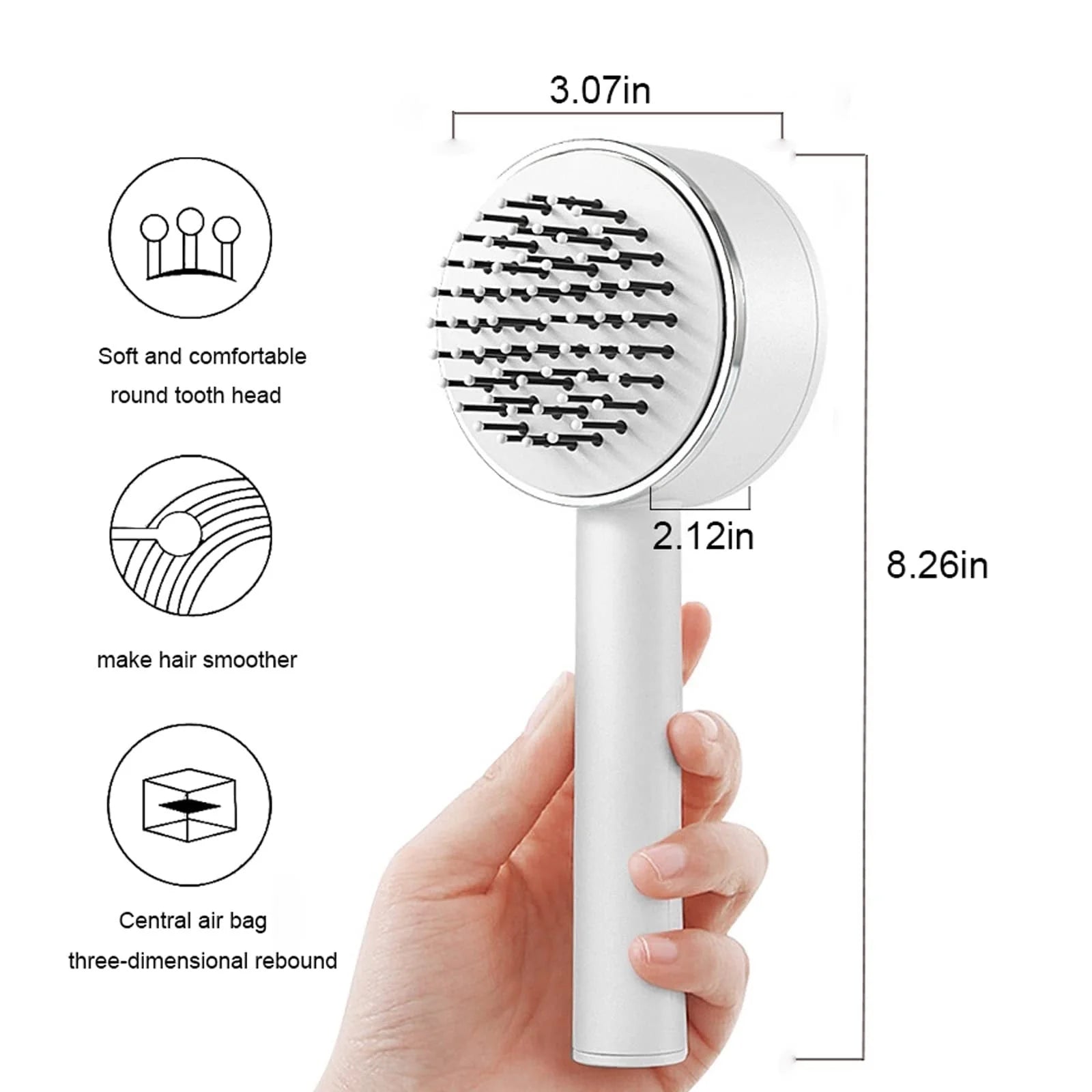 Self-Cleaning Hair Brush with Airbag Massage for curly hair, featuring one-key self-cleaning and scalp massage.