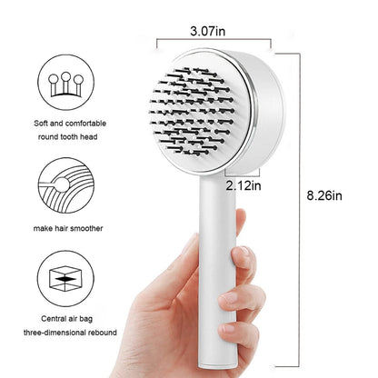 Self-Cleaning Hair Brush with Airbag Massage for curly hair, featuring one-key self-cleaning and scalp massage.