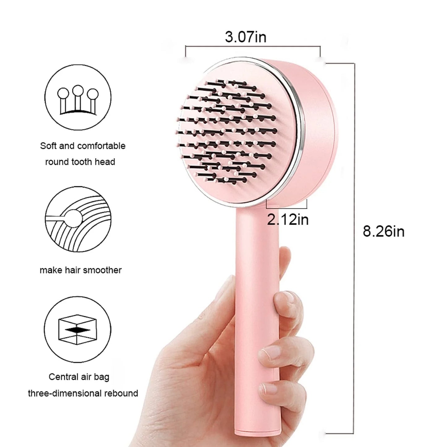 Self-Cleaning Hair Brush with Airbag Massage for curly hair, featuring one-key self-cleaning and scalp massage.
