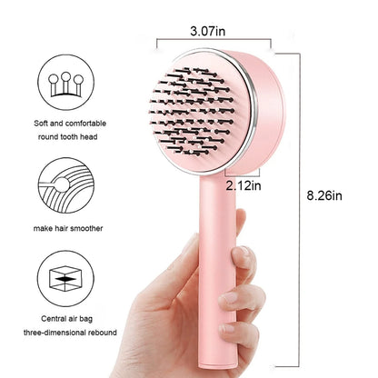Self-Cleaning Hair Brush with Airbag Massage for curly hair, featuring one-key self-cleaning and scalp massage.