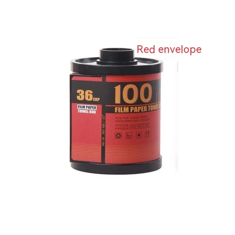 Retro film tissue box in red with creative design for roll paper extraction