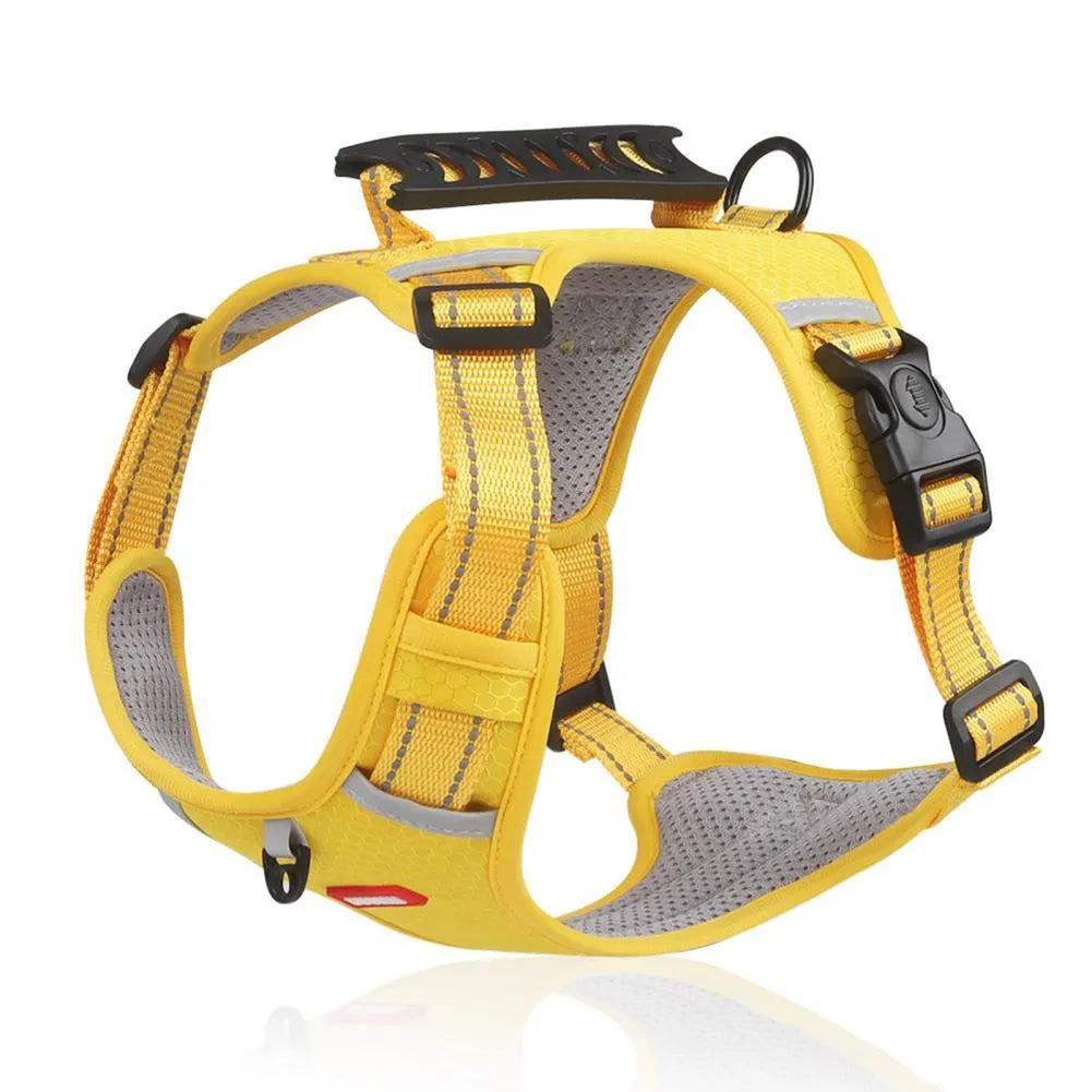 Nylon no pull reflective dog harness vest in orange oxford cloth with adjustable buckles and handle