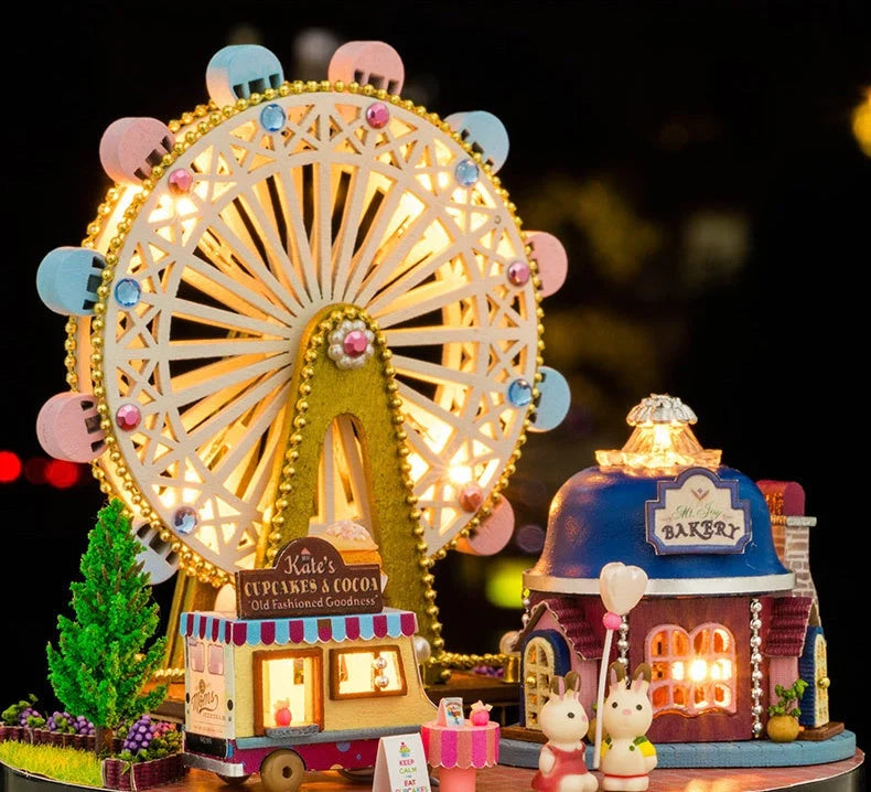 Wooden Ferris wheel building block toy with transparent cover for educational play