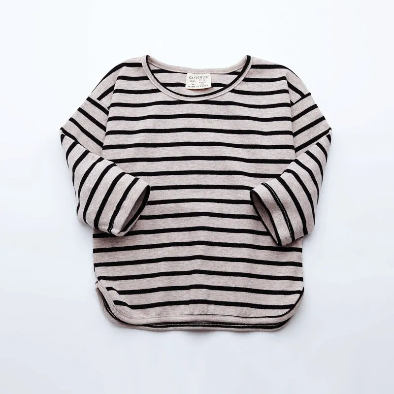 Cotton striped long sleeve t-shirt for baby girls in black or red with Asian sizing