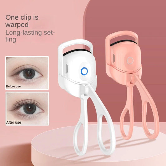 Portable electric heated eyelash curler with USB recharge for quick, beautiful lashes