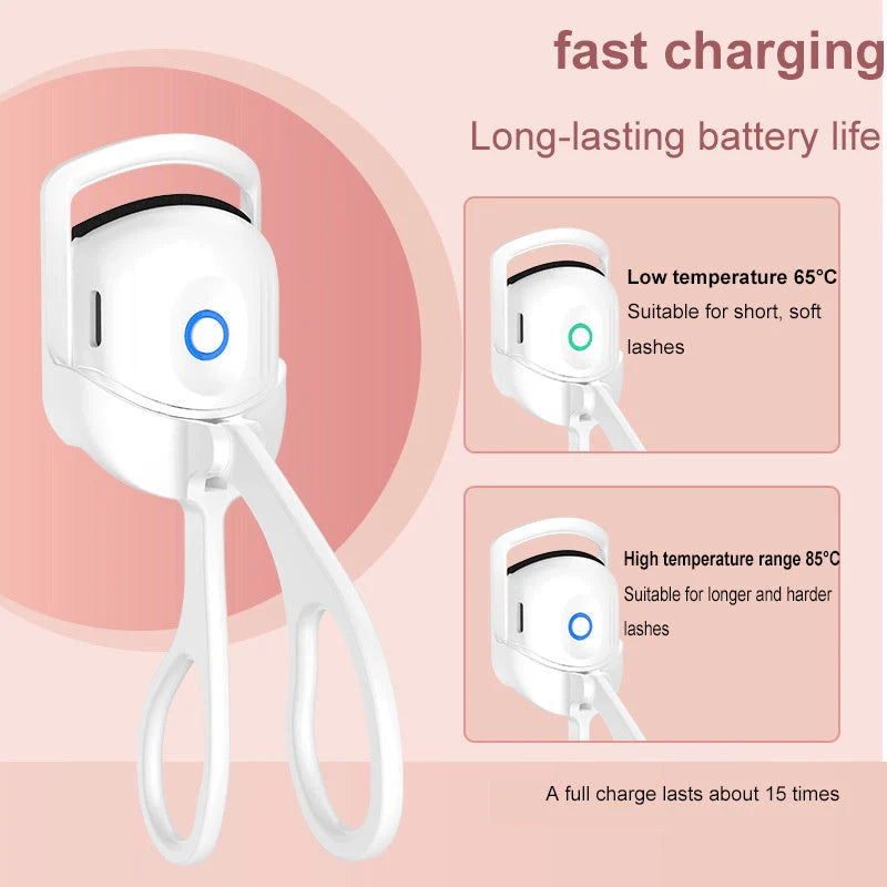 Portable electric heated eyelash curler with USB recharge for quick, beautiful lashes