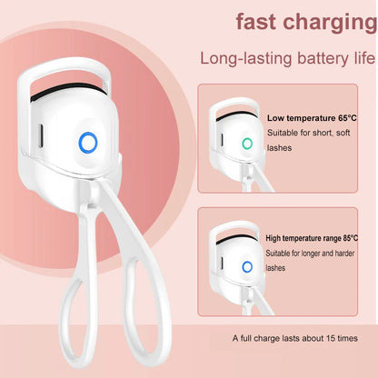 Portable electric heated eyelash curler with USB recharge for quick, beautiful lashes