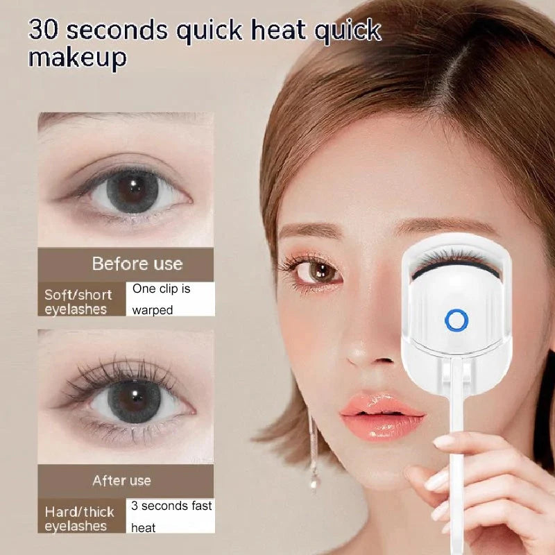 Portable electric heated eyelash curler with USB recharge for quick, beautiful lashes