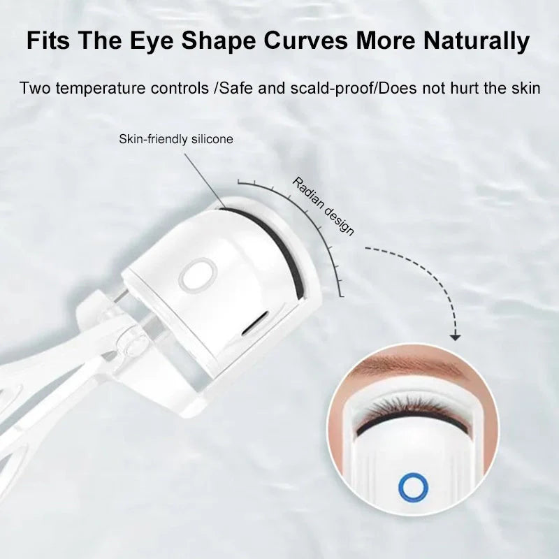Portable electric heated eyelash curler with USB recharge for quick, beautiful lashes