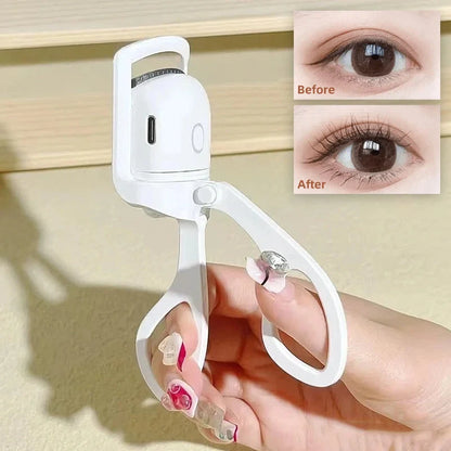 Portable electric heated eyelash curler with USB recharge for quick, beautiful lashes