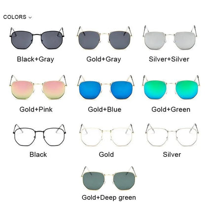 Women's hexagonal sunglasses with UV400 protection in various colors
