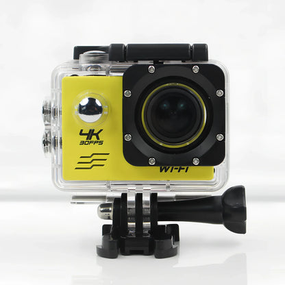 Black 4K HD motion camera with 2.0-inch display and 170-degree lens, dimensions 29.8x59.2x41mm for action sports