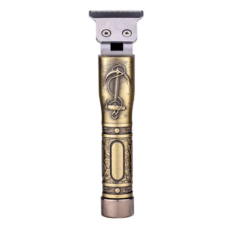 Gold skull hair clipper with USB charging port and cutting blades
