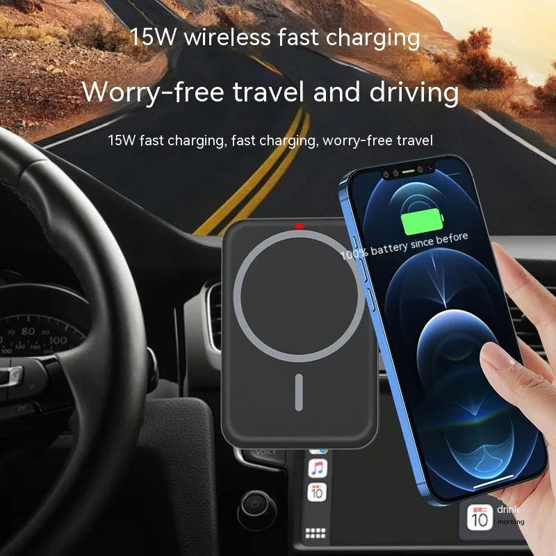 Plastic car wireless charger 15W fast charge in black for Apple 12 13 14 with Type-C interface
