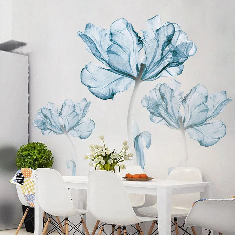Nordic blue flower PVC wall stickers for home and restaurant decor