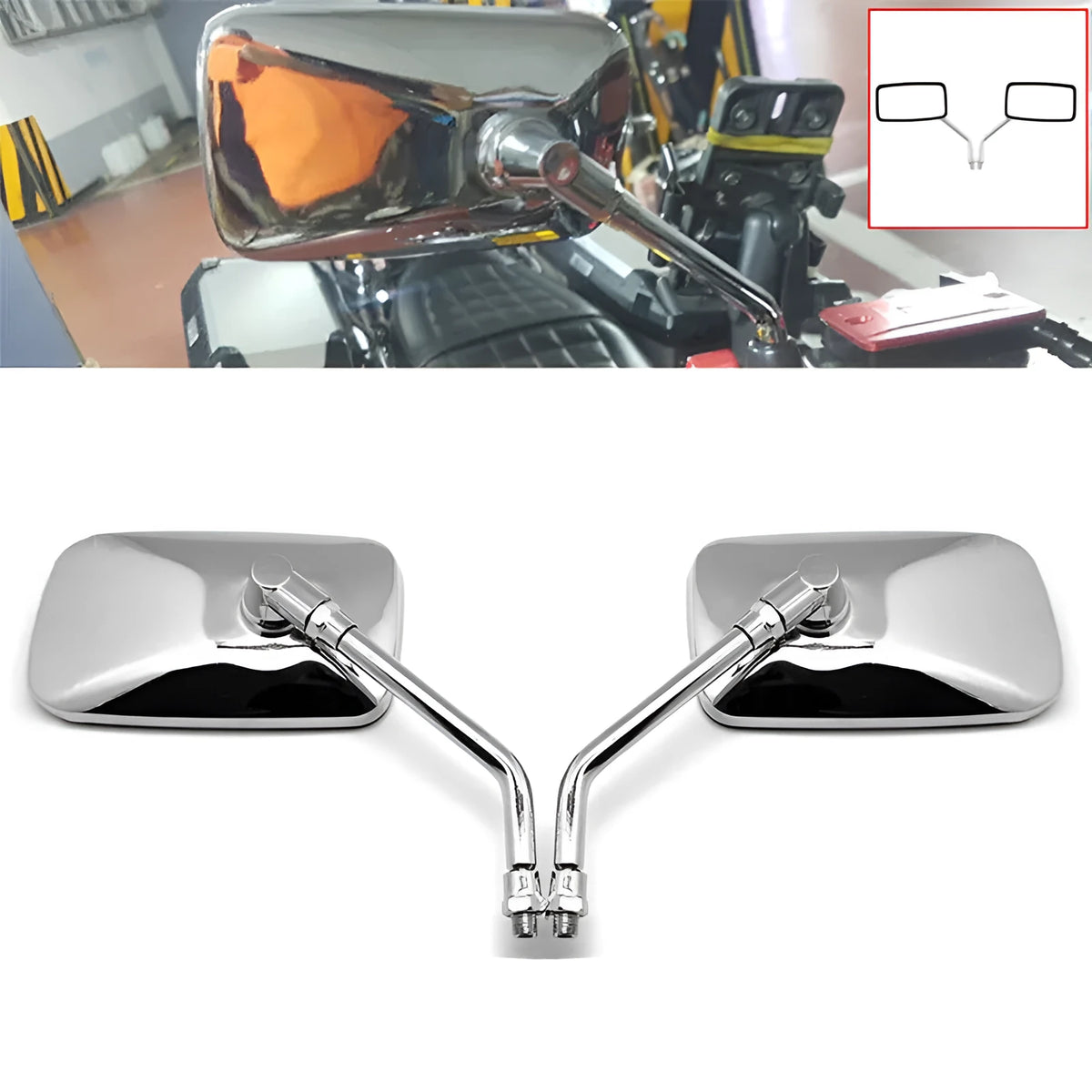 Silver all-metal motorcycle convex rearview mirror with electroplated finish