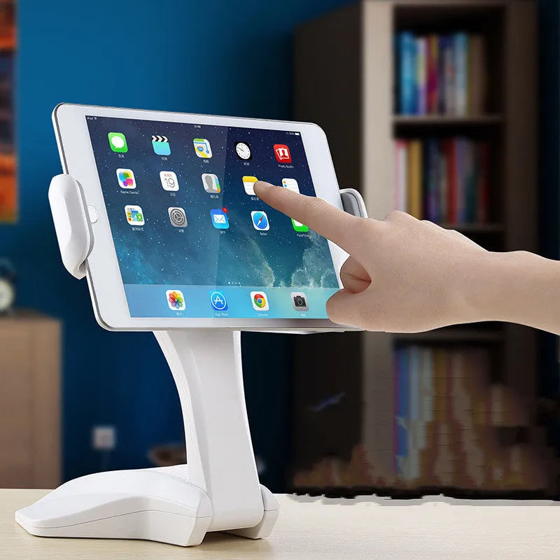 White General Pro tablet lazy support rack on a desk, showing adjustable clip and 250 mm height.